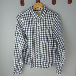 Abercrombie & Fitch Blue White Checkered Plaid Men's Muscle Fit Shirt Large
